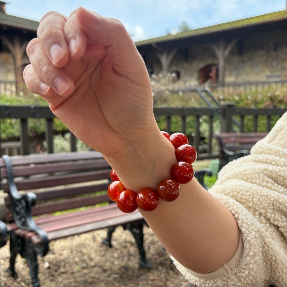 Grape Orange/Brownish/Reddish Natural Stone Beaded Bracelet – Bold & Elegant